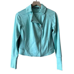 Women's 2 H By Halston Moto Jacket Mint Green Asymmetrical Zipper Silver Accents